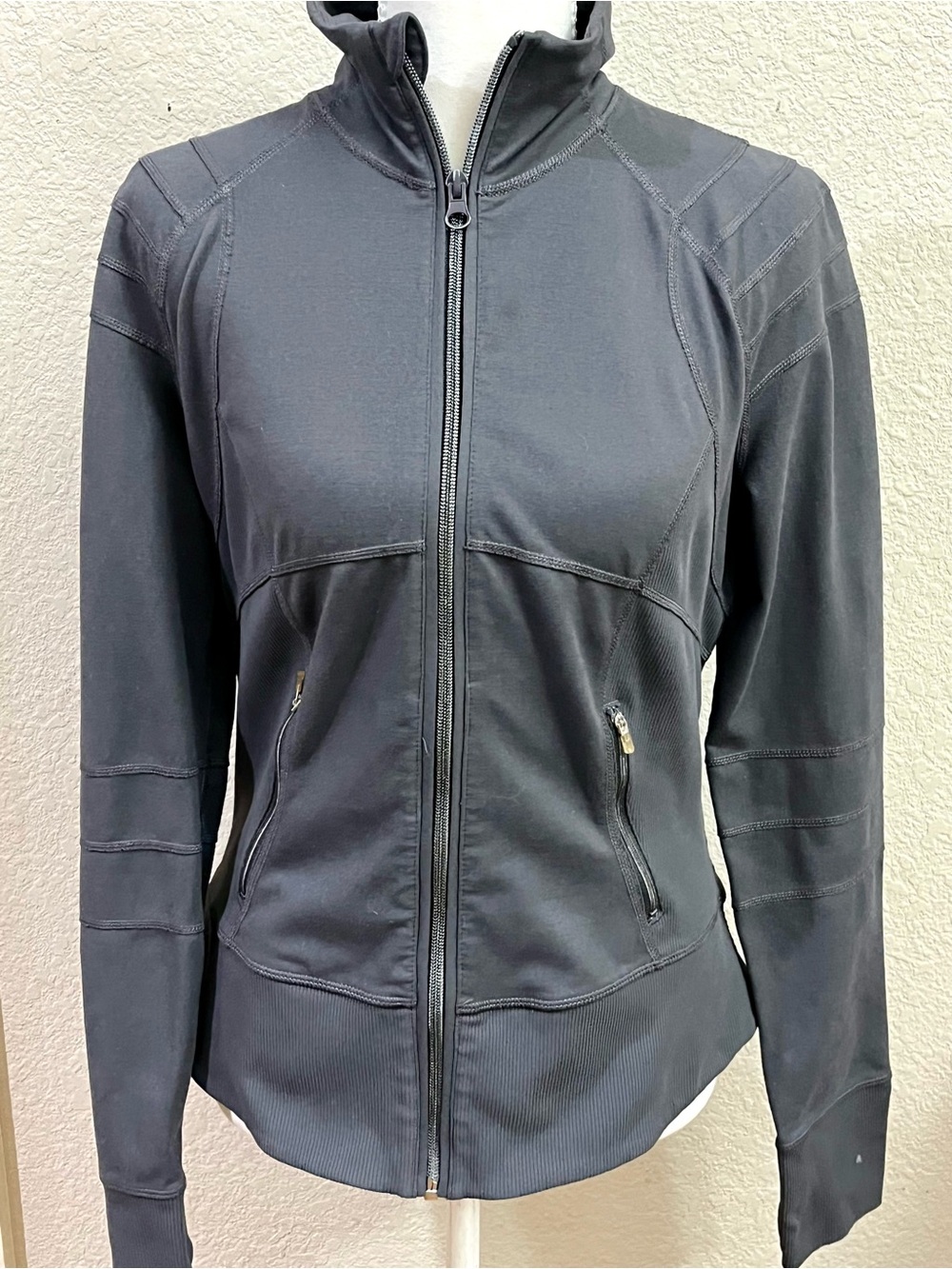 Zella Full-Zip Athletic Track Running Jacket in Charcoal Gray